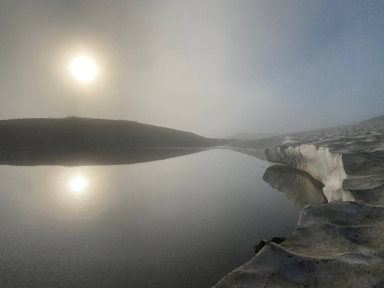 Morning fog over a Koruldi lake